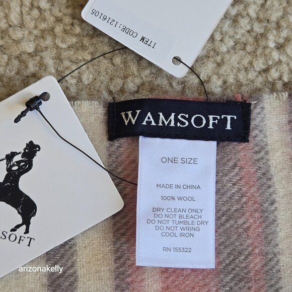 NWT 100% Wool Pink Plaid Fringe Scarf - Picture 3 of 8